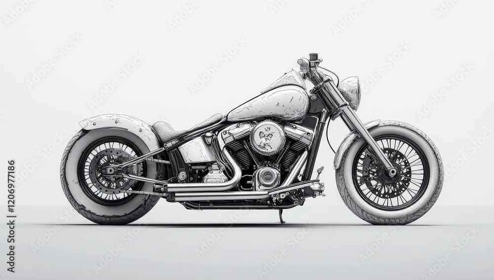 Obraz premium Sleek white custom motorcycle, side view. (1)