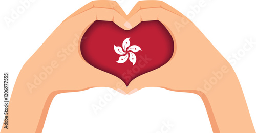 Hongkong independence day. Hands forming a heart shape with the flag inside.