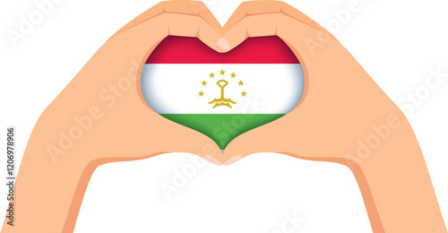 Tajikistan independence day. Hands forming a heart shape with the flag inside.