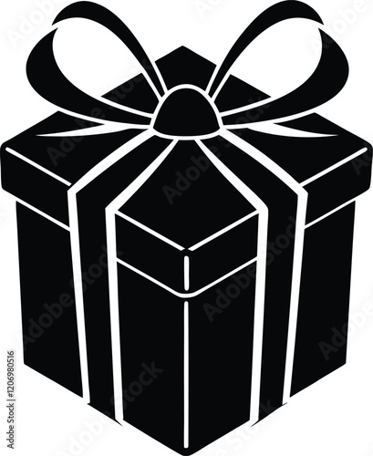 Simple black and white gift box icon for graphic design