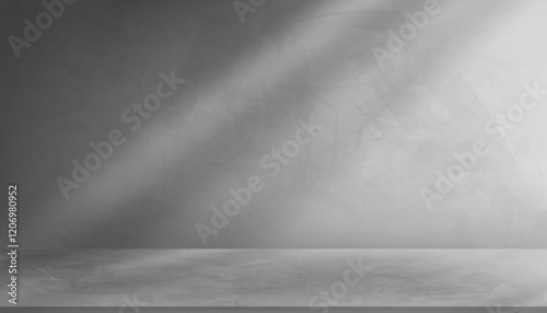 Background Wall Grey Cement with 3d floor,Empty studio room concrete texture with white ight,shadow on podium display for product presentation, Vecor minimalist Background Backdrop for cosmetic banner