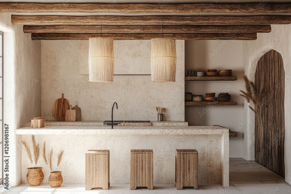 Obraz premium Minimalist Earthy Kitchen Design With Wooden Accents