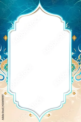 Obraz Elegant Islamic-Inspired Frame with Empty Space for Design. This image features a decorative frame with an Islamic architectural design.