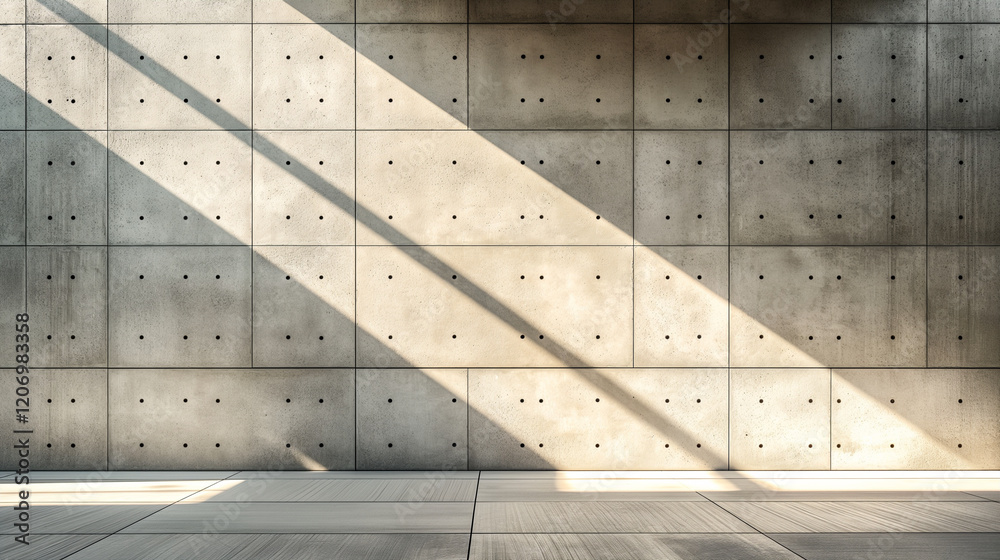 Sunlight Casting Shadows Across Concrete Wall in Modern Museum Interior. Generative AI