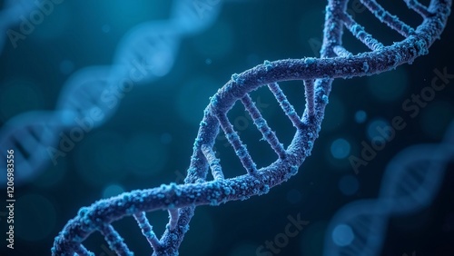 Futuristic 3D DNA Strand with Glowing Blue Particles