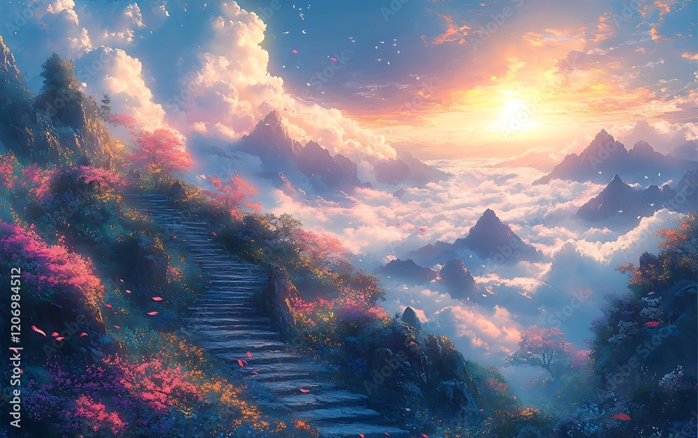 Sunrise Mountain Path Pink and Orange Sky Sunrise Mountain Path Pink and Orange Sky
