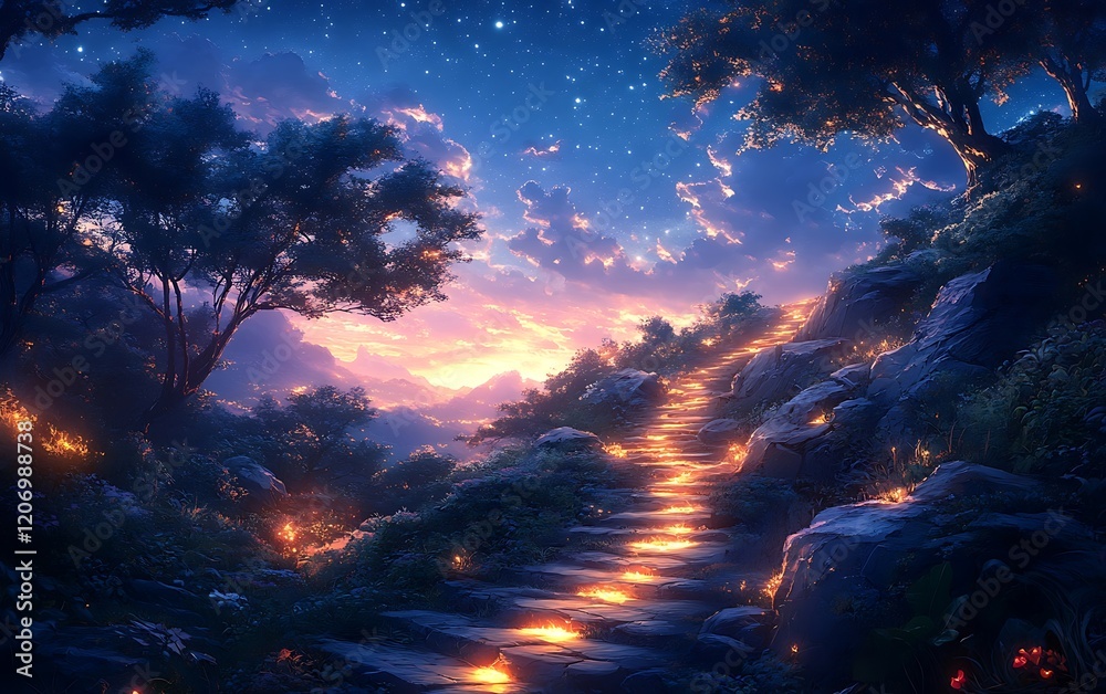 Serene Sunset Forest Path Digital Art Serene Sunset Forest Path Digital Art