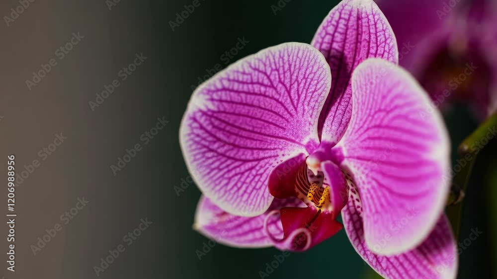 Close-up of pink orchid flower with blurred green background, floral nature photography concept Close-up of pink orchid flower with blurred green background, floral nature photography concept