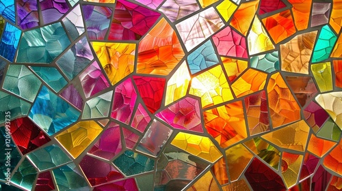 Colorful Stained Glass Window with Geometric Patterns