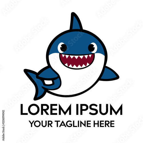 cute cartoon style blue shark logo design.