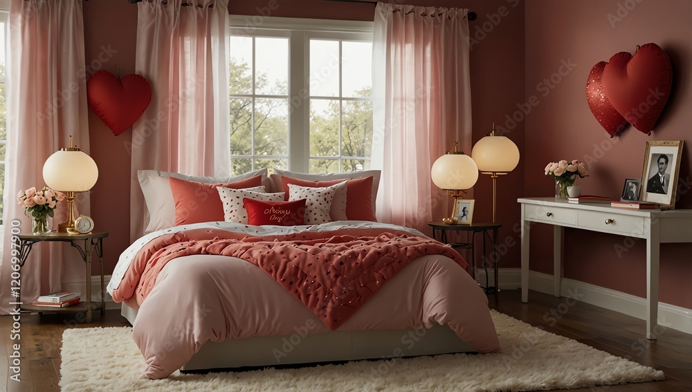 bedroom with red carpet