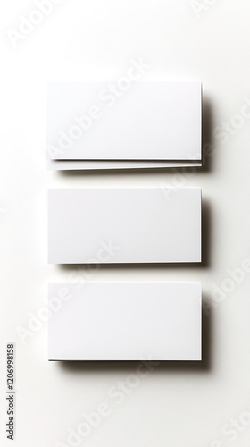 Professional Blank Business Cards Stack: Top View of Customizable Templates on White Background. Clean, Minimalist Design for Corporate Branding, Marketing Materials, and Personal Networking with Ampl