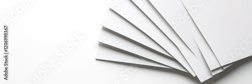 Professional Blank Business Cards Stack: Top View of Customizable Templates on White Background. Clean, Minimalist Design for Corporate Branding, Marketing Materials, and Personal Networking with Ampl