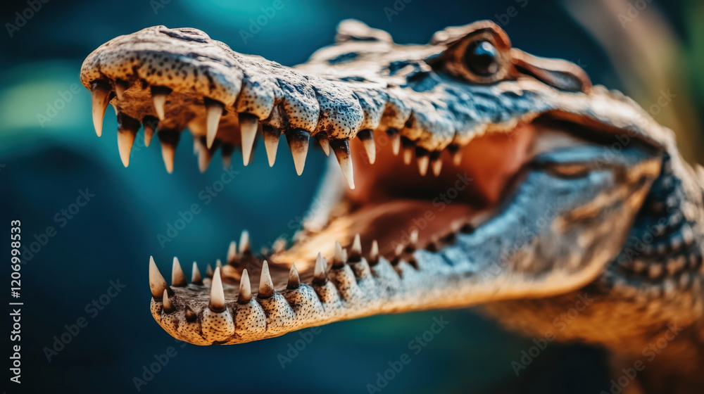 Ancient crocodile fossilized jaw showcasing sharp teeth and intricate details, evoking sense of wonder about prehistoric life Ancient crocodile fossilized jaw showcasing sharp teeth and intricate details, evoking sense of wonder about prehistoric life