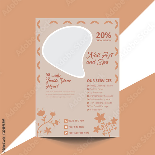 Elegant Spa Flyer Template with Soothing Colors and Wellness Icons for Relaxation, Beauty Services, and Health Retreat Promotions