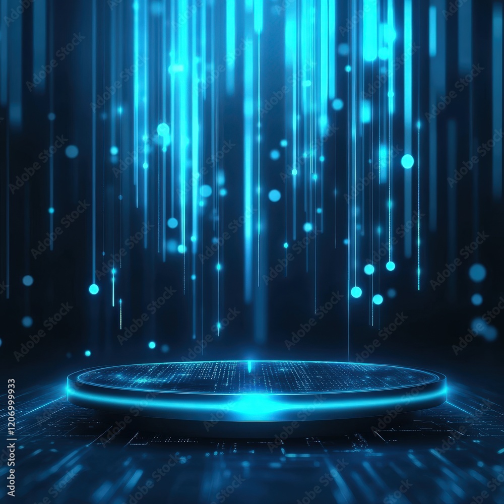 Futuristic Digital Platform with Glowing Blue Data Streams. Futuristic Digital Platform with Glowing Blue Data Streams.