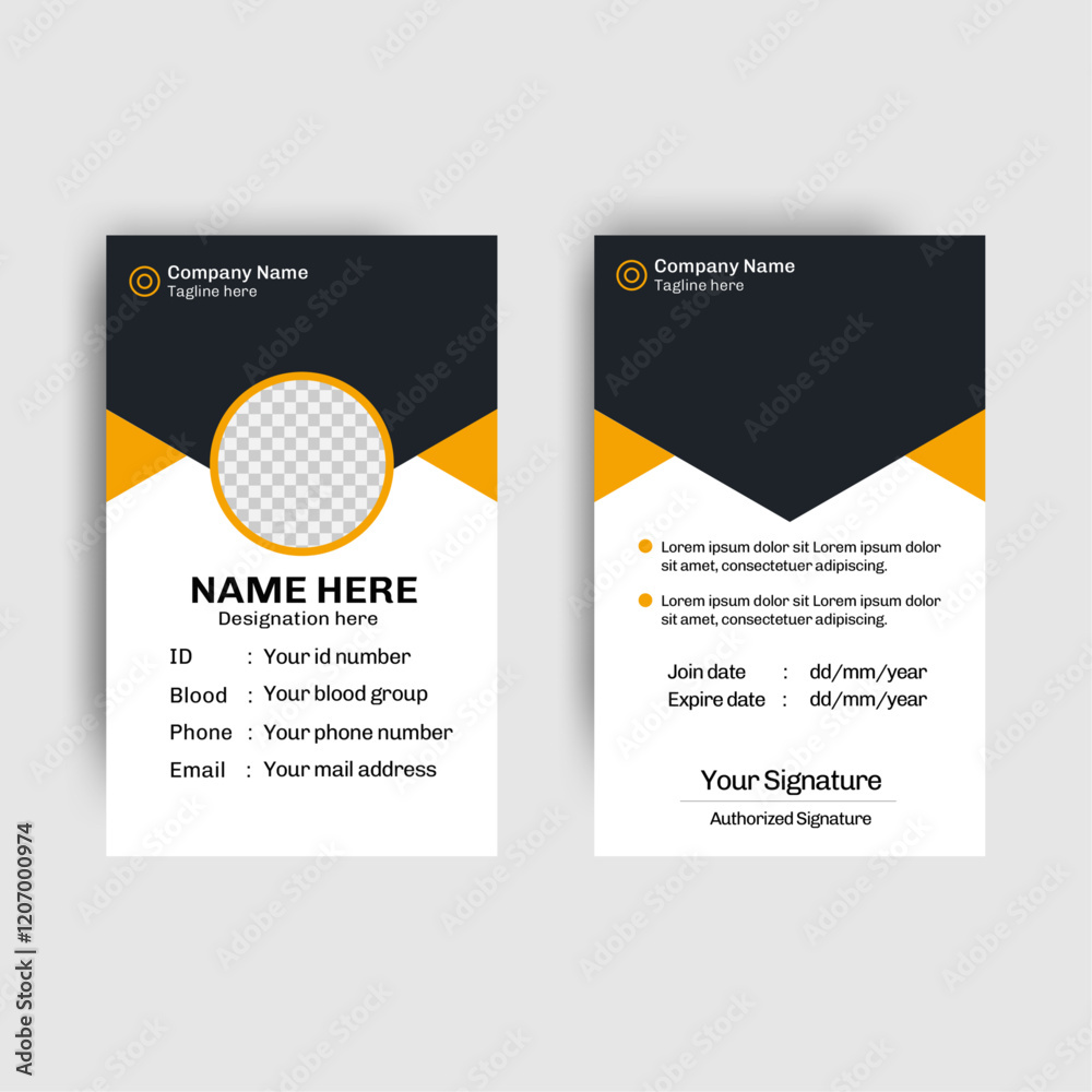 Obraz premium Black and Yellow Brand Identity card design. Double sided vector template design. Multipurpose uses luxury corporate identity card design.
