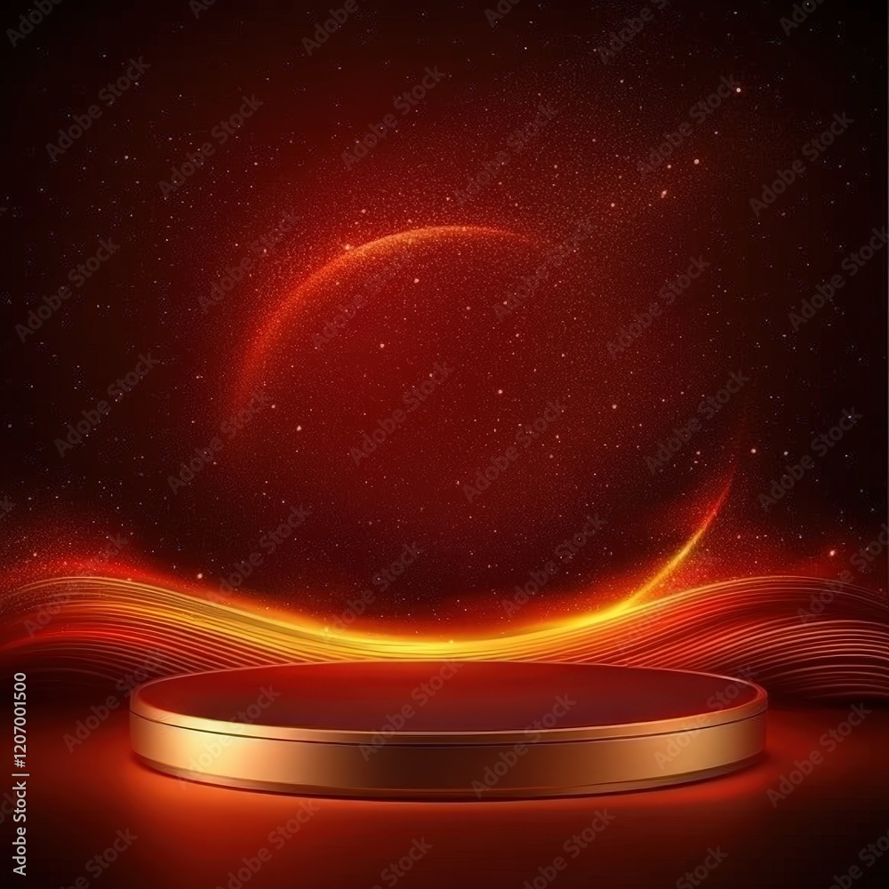 Fototapeta premium Red and Gold Award Ceremony Podium with Abstract Background