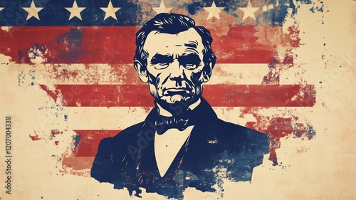 famous President, declaration of the abolition of slavery for United States, the 16th President of the United States, Vintage-style celebrating Presidents' Day, patriotic colors , third of Feb