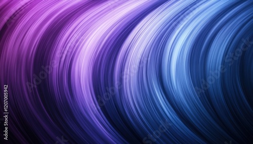 Abstract swirling purple and blue light streaks background.