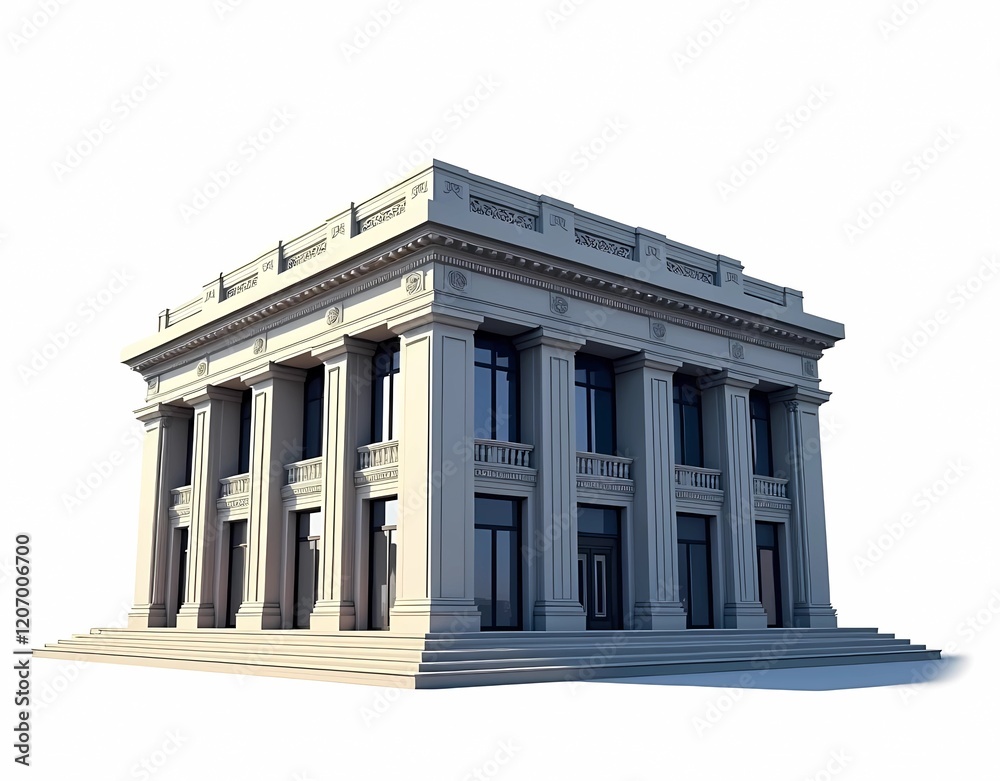 Obraz premium illustration of modern bank building architectural model isolated on white background. Generate AI