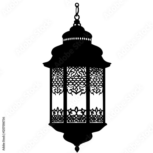Elegant black lantern for Ramadan, vector illustration on dark background  
