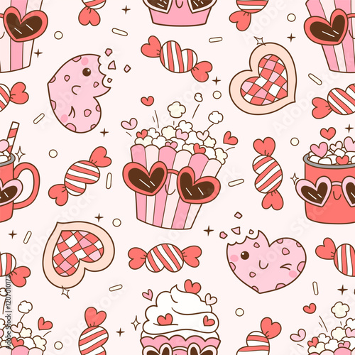 Draw seamless pattern funny valentine treats Sweet cookies Printable fabric Digital paper