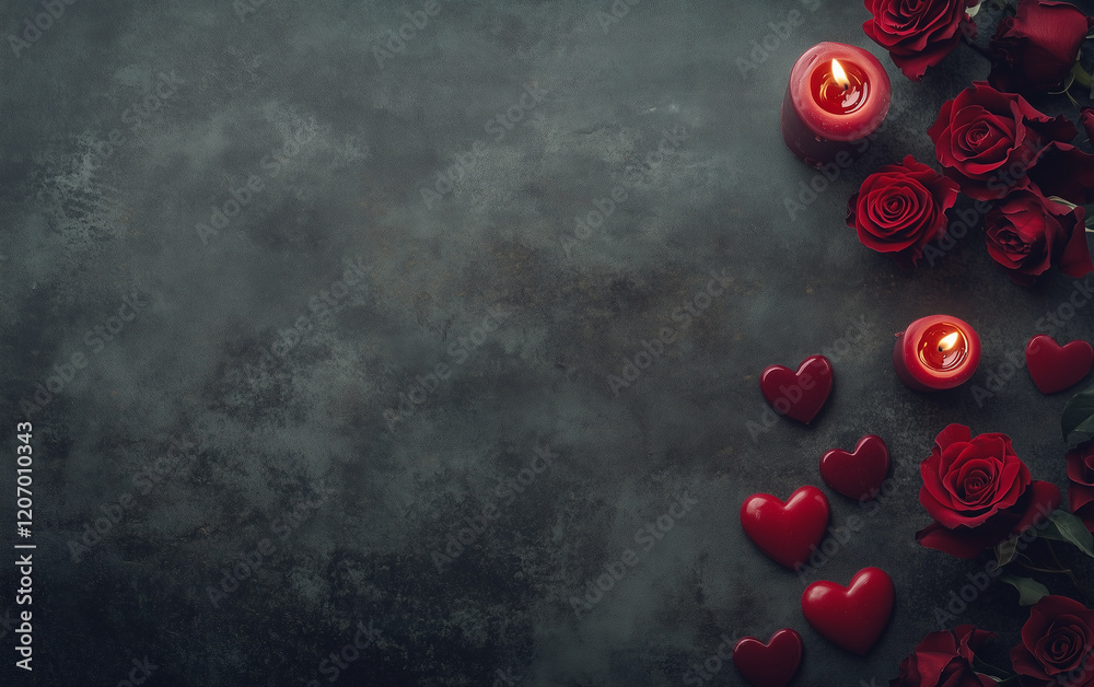 Romantic Red Roses with Candle and Hearts
Romantic Red Roses with Candle and Hearts