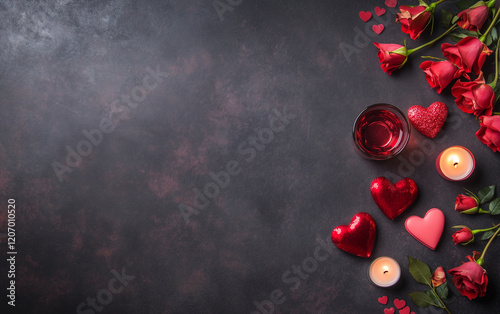 Romantic Red Roses with Candle and Hearts
