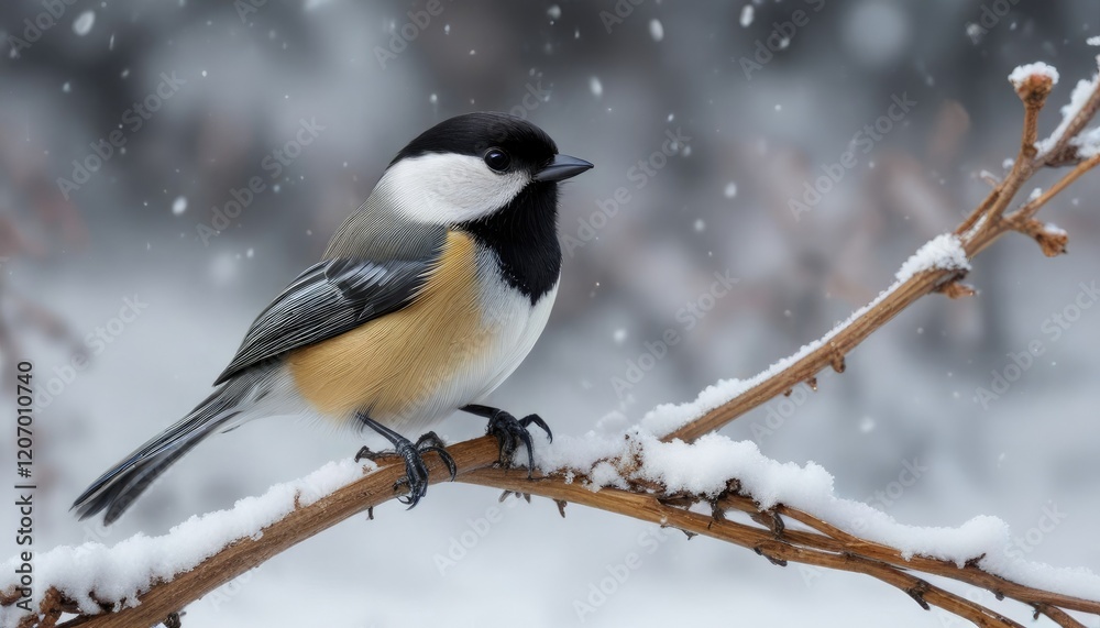 Black oiled sunflower seeds scattered around the base of a black capped chickadee perched on a branch in the snow, bird, bird feeding, bird photography Black oiled sunflower seeds scattered around the base of a black capped chickadee perched on a branch in the snow, bird, bird feeding, bird photography