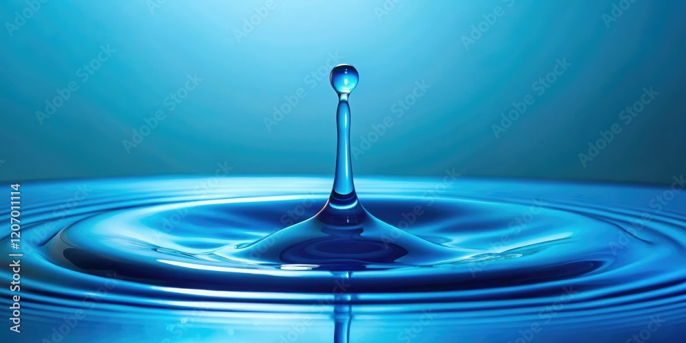 Blue liquid drips slowly from a dropper onto a blue background, creating a small pool of color, cyan, creative, art, liquid effect Blue liquid drips slowly from a dropper onto a blue background, creating a small pool of color, cyan, creative, art, liquid effect