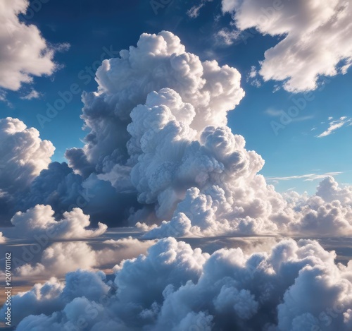Blue sky with big fluffy clouds drifting lazily across, blue heavens, blue sky with clouds light background, cloud shapes