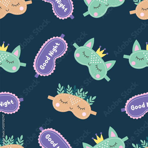 Sleep mask seamless pattern. Eye mask. Night rest accessory. Vector flat illustration