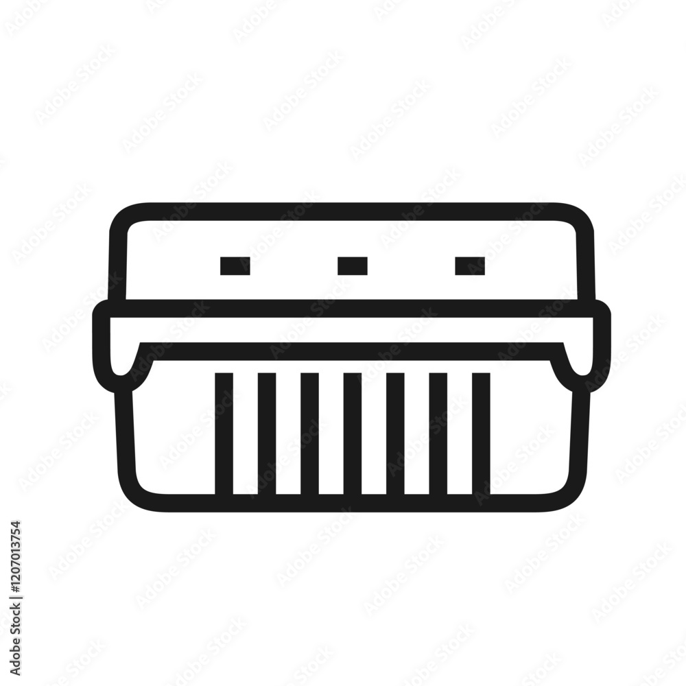 Plastic tray container with a lid for fruit, berry and vegetable storage. Line icon with editable stroke. Punnet pictogram for web design, mobile app. Food retail packaging. Isolated vector Plastic tray container with a lid for fruit, berry and vegetable storage. Line icon with editable stroke. Punnet pictogram for web design, mobile app. Food retail packaging. Isolated vector