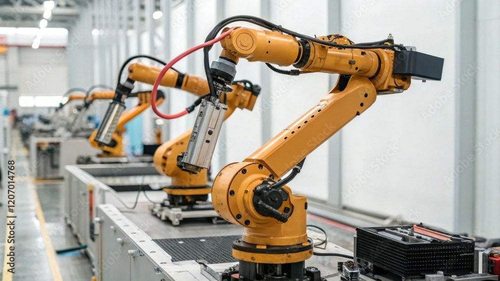 Close-up of robotic arms and mechanical limbs, manufacturing process, factory automation, robotic arm, robotics Close-up of robotic arms and mechanical limbs, manufacturing process, factory automation, robotic arm, robotics
