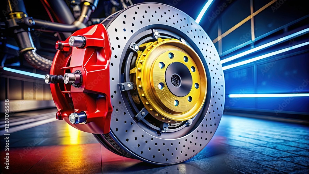 High-Performance Car Brake System Close-Up: Disc Brakes, Calipers, Pads - Servicing & Reliability