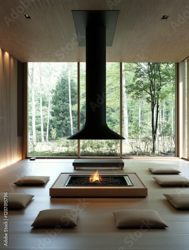 Modern minimalist room with...