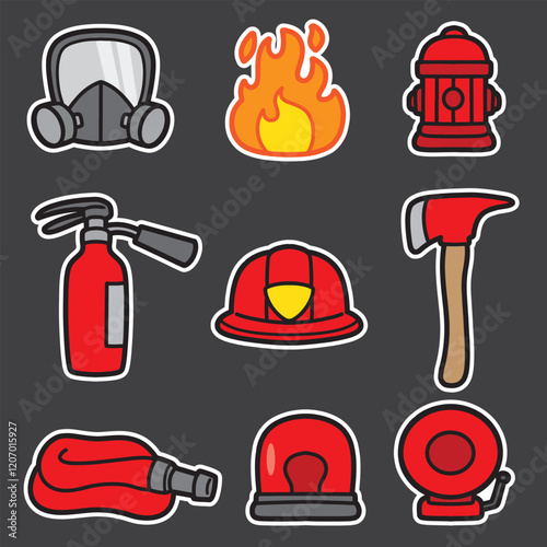 set of fire fighter good for sticker, element design, badge, printable, etc