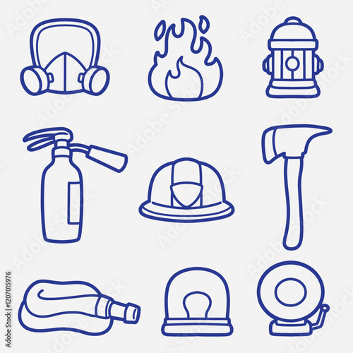 set of  fire fighter with outline style,  icon, symbol, element design, etc