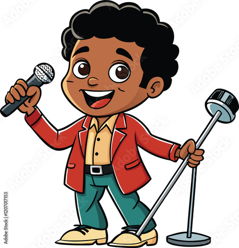 cartoon african american singer with microphone vector illustration