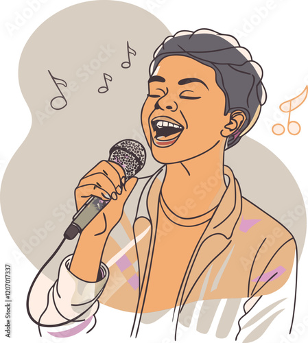 young man singing in karaoke.