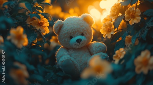 Teddy Bear Sunset Garden Floral Romance