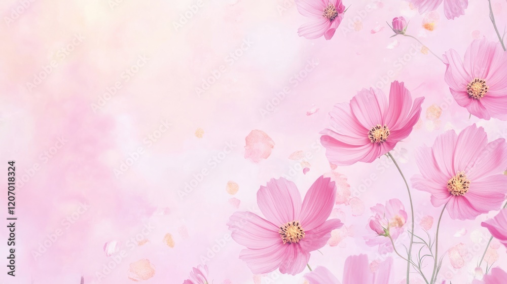 Fototapeta premium Pink Cosmos Flowers in a Soft Blurred Background