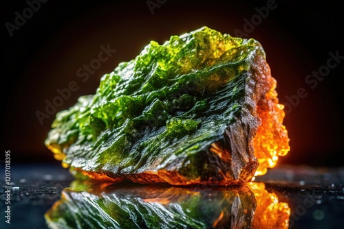 Raw Moldavite Gemstone, Czech Tektite, Meteoric Glass,  Closeup, Natural Green photo