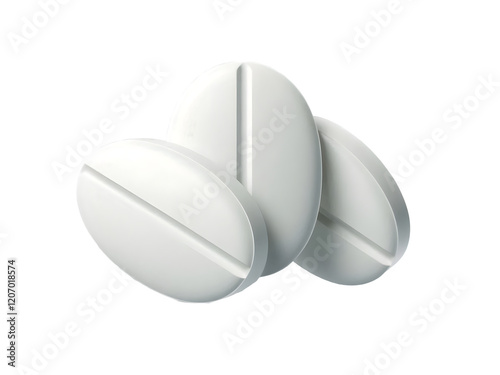 White oval shaped pills floating in the air, transparent png file