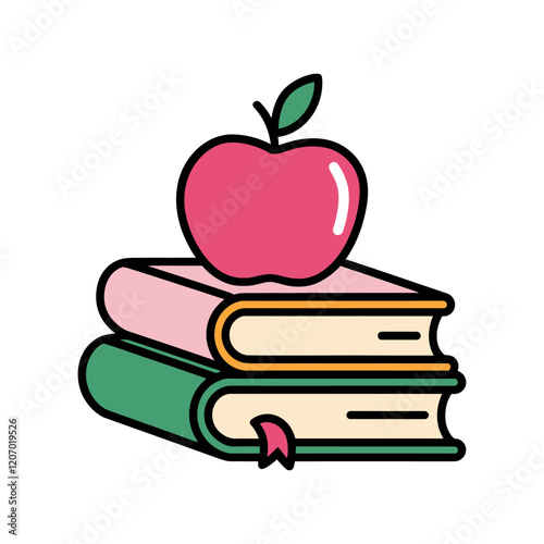 Illustration of an Apple on Colorful Books
