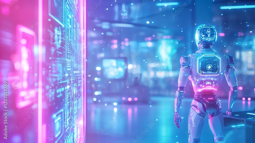 futuristic robot ai digital interface - neon lighting futuristic robot ai digital interface - neon lighting