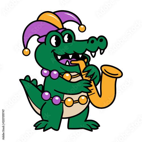 Mardi Gras Alligator Playing Saxophone Illustration