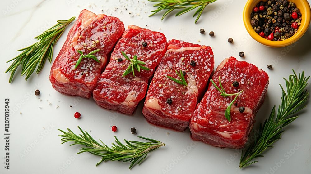 Steak, tenderloin, filet mignon and rosemary. Steak, tenderloin, filet mignon and rosemary.