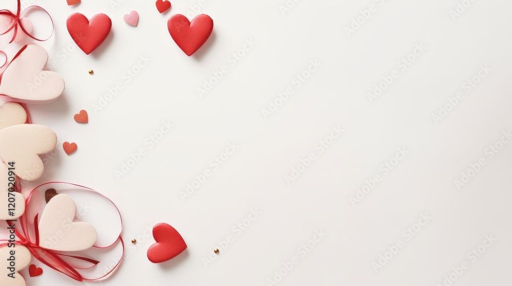 Beautiful Copy Space with Hearts on White Sheet of Paper for Christmas Decoration, Perfect for Holiday Greetings and Invitations Beautiful Copy Space with Hearts on White Sheet of Paper for Christmas Decoration, Perfect for Holiday Greetings and Invitations